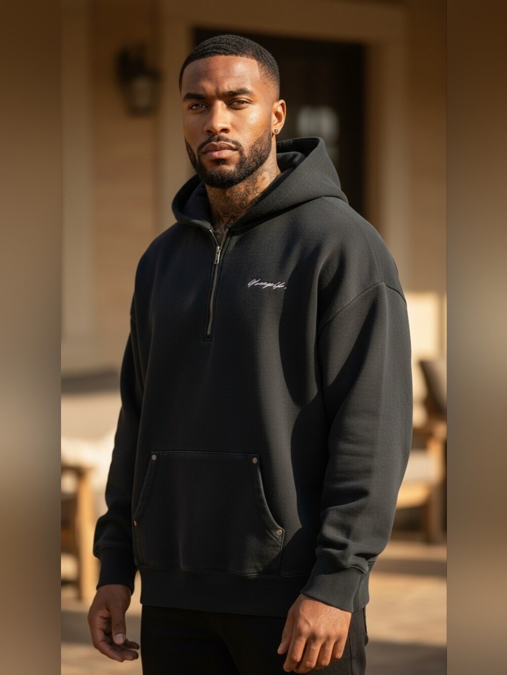 YoungLA 509 Rivet Quarter Zip Hoodie Heavyweight Black MKIV Gym Fit Size XXL
